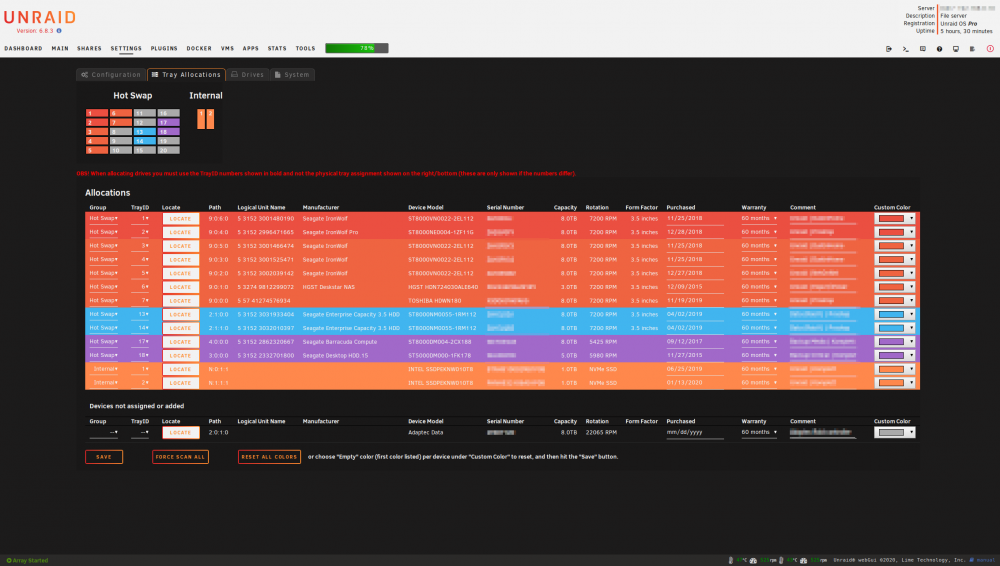 Settings: Tray Allocations