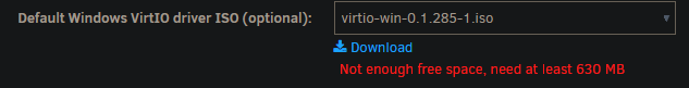 unable to download Default Windows VirtIO driver ISO.PNG